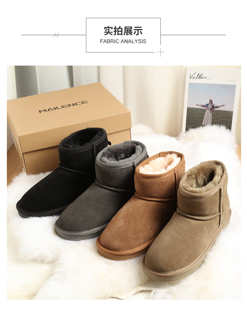 Sheepskin thick-soled snow boots women's winter fur one-piece short tube warm men's waterproof non-slip thick large cotton shoes