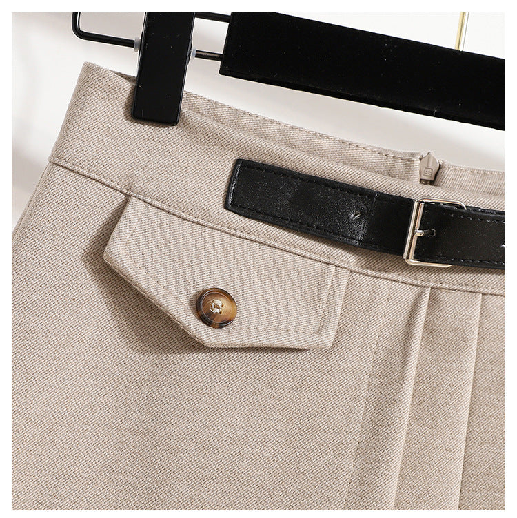 Real Shot of Autumn and Winter Skirts, Plus Size Woolen Jk High-Waisted Skirts, Petite Pleated Skirts, Black Culottes