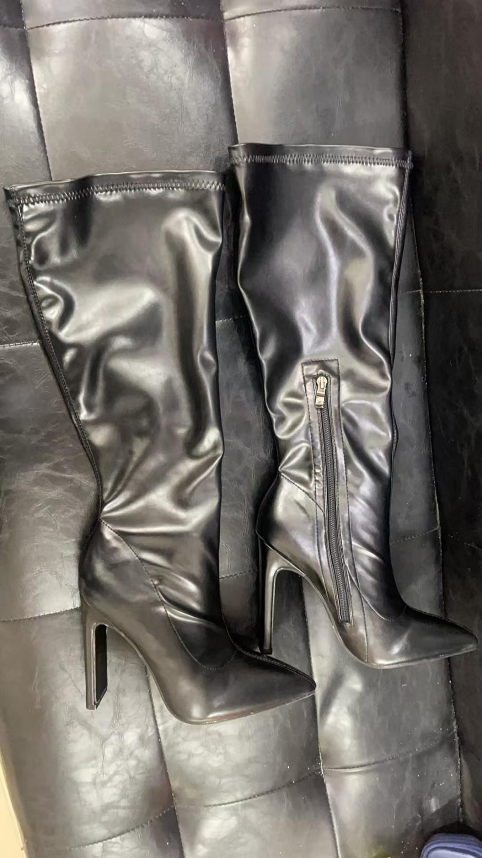 3300-10 European and American Nude Boots, Elegant Pointed Toe High-Heeled Boots, Stiletto Heels, Slim and Versatile Knight Boots, Size 35-42