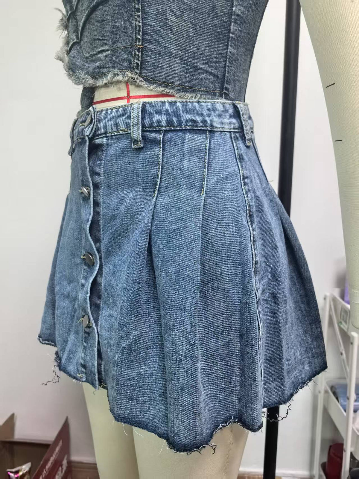 Cross-Border Sweet and Cool Sexy Denim Pleated Skirt Women's Retro Waist Preppy Style Short Skirt Denim Skirts