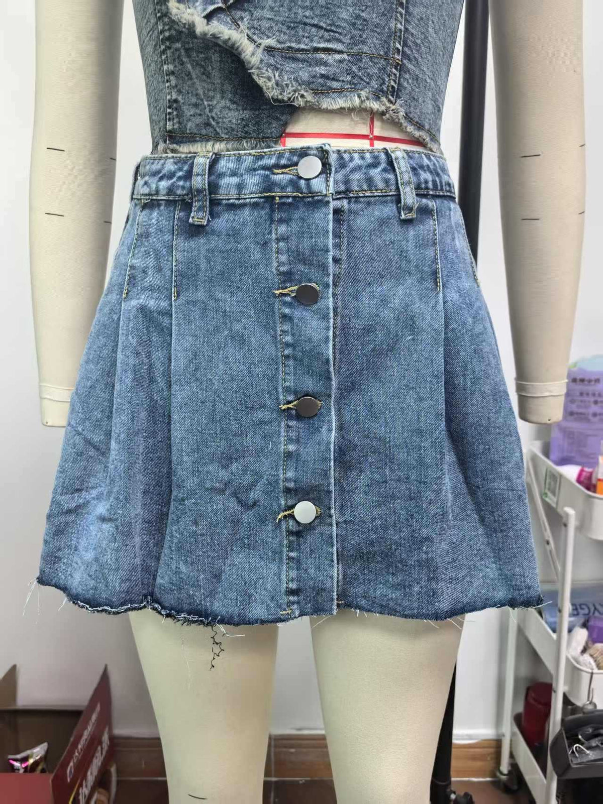 Cross-Border Sweet and Cool Sexy Denim Pleated Skirt Women's Retro Waist Preppy Style Short Skirt Denim Skirts