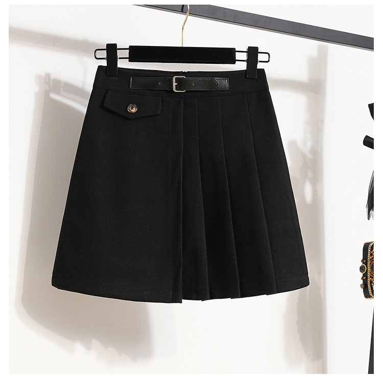 Real Shot of Autumn and Winter Skirts, Plus Size Woolen Jk High-Waisted Skirts, Petite Pleated Skirts, Black Culottes