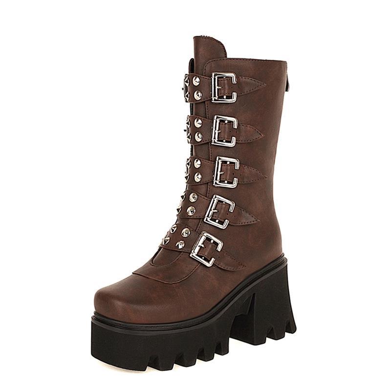 Martin Boots Women's High-heeled Motorcycle Boots Foreign Trade Autumn and Winter New Arrival Boots Thick-soled Short Boots Women's Punk Style Mid-heeled Boots