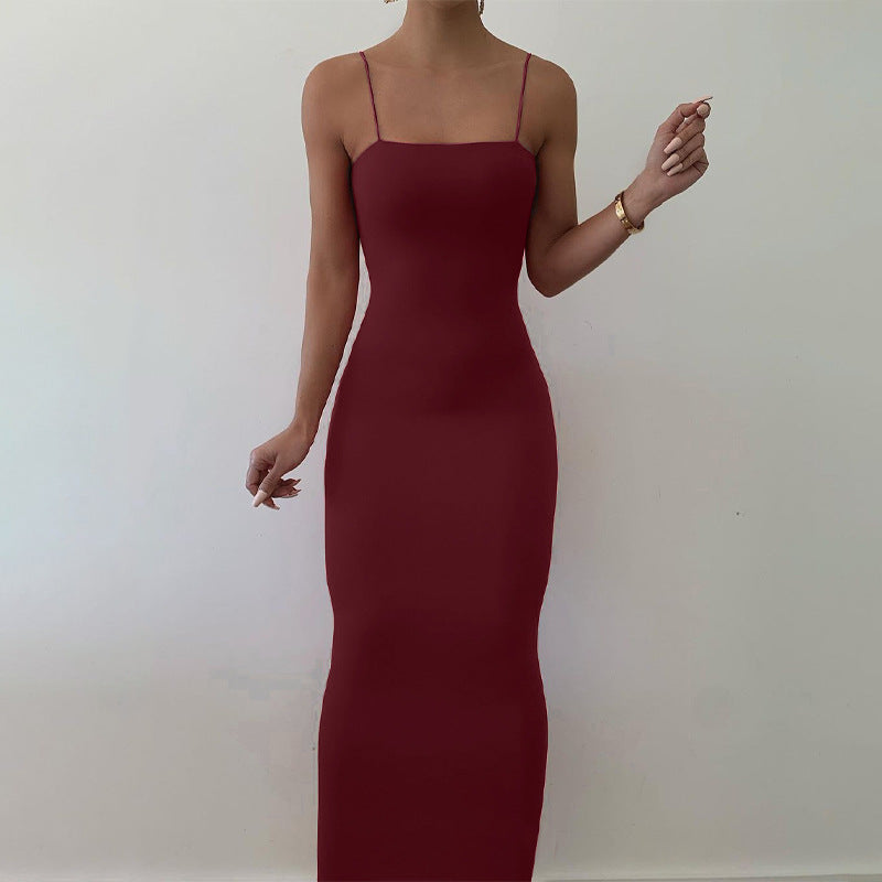 European and American 2022 Summer New Women's Clothing ins Sexy Strap Elegant Strap Long Dress Fashion Slim-fit Dress for Women