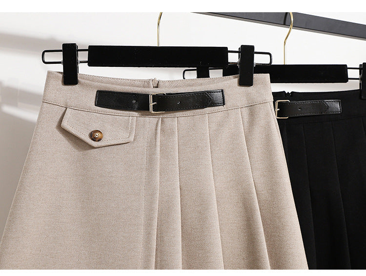 Real Shot of Autumn and Winter Skirts, Plus Size Woolen Jk High-Waisted Skirts, Petite Pleated Skirts, Black Culottes