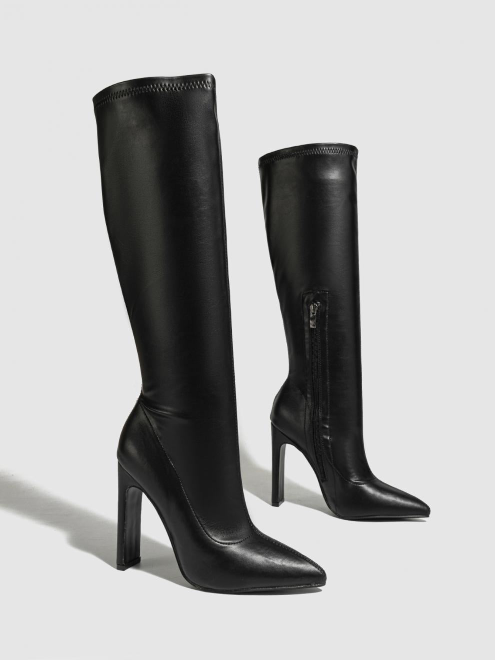 3300-10 European and American Nude Boots, Elegant Pointed Toe High-Heeled Boots, Stiletto Heels, Slim and Versatile Knight Boots, Size 35-42