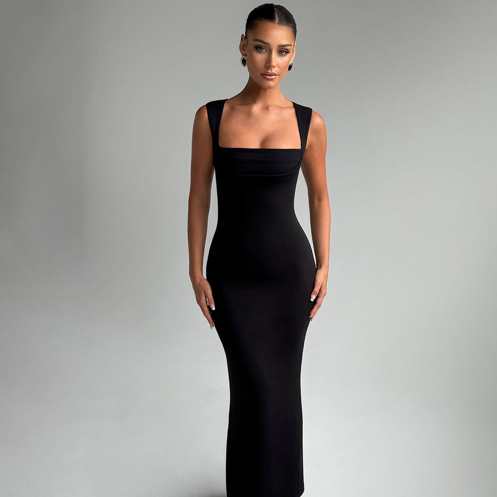 European and American Cross-Border Spring and Summer Women's Solid Color Sleeveless Square Neck Fashion Sexy Elegant Evening Slim Fit Bodycon Pencil Skirt Trendy