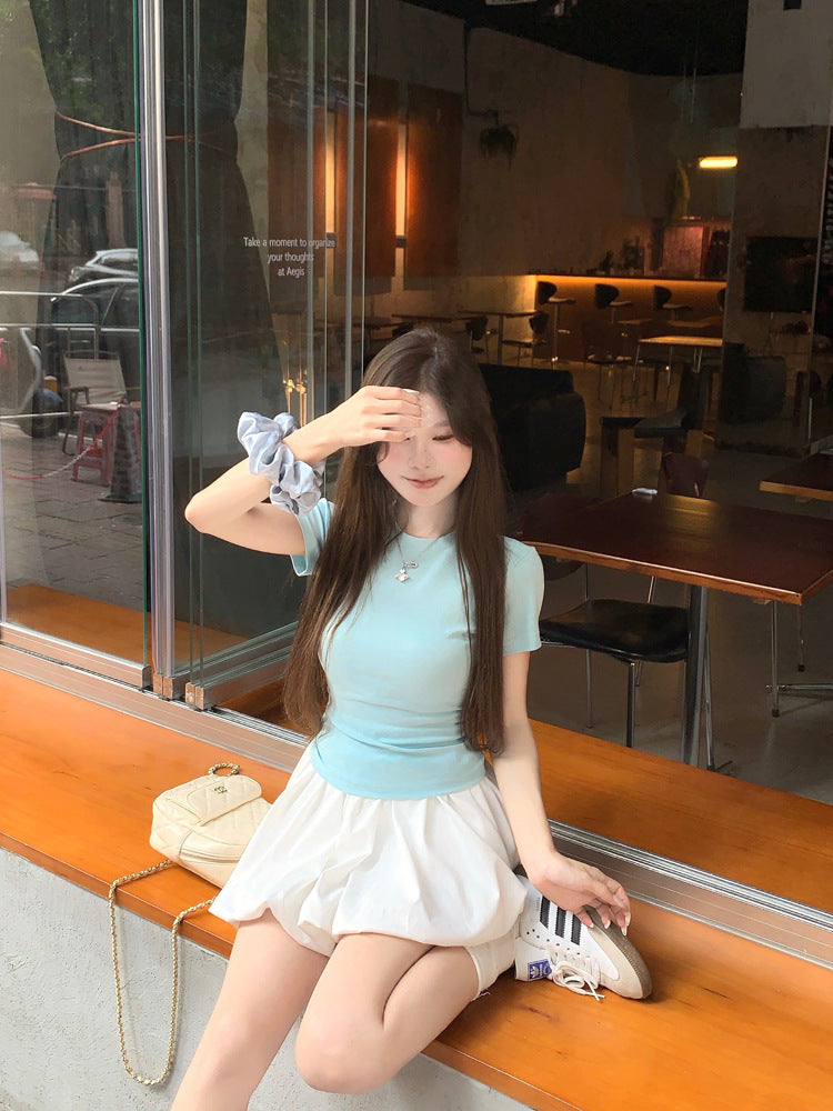Korean Casual Versatile Cake Skirt Women's Summer New Sweet White Flower Bud Tutu Skirt Anti-Exposure Short Skirt
