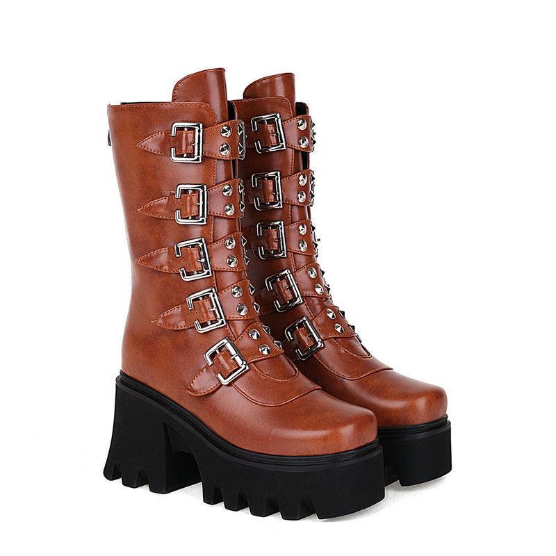 Martin Boots Women's High-heeled Motorcycle Boots Foreign Trade Autumn and Winter New Arrival Boots Thick-soled Short Boots Women's Punk Style Mid-heeled Boots