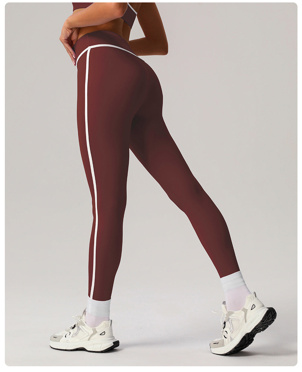 Cross-border Naked Contrast High Waist Yoga Pants Quick-drying Running Fitness Ankle-length Pants Outer Wear Tight Hip-lifting Sports Pants