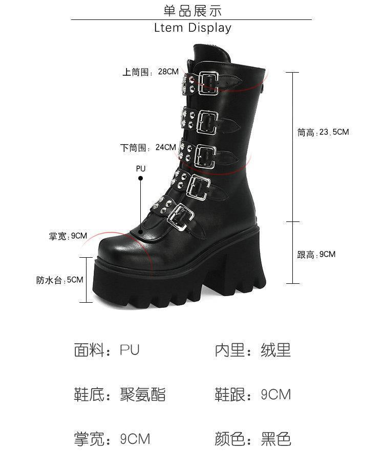 Martin Boots Women's High-heeled Motorcycle Boots Foreign Trade Autumn and Winter New Arrival Boots Thick-soled Short Boots Women's Punk Style Mid-heeled Boots