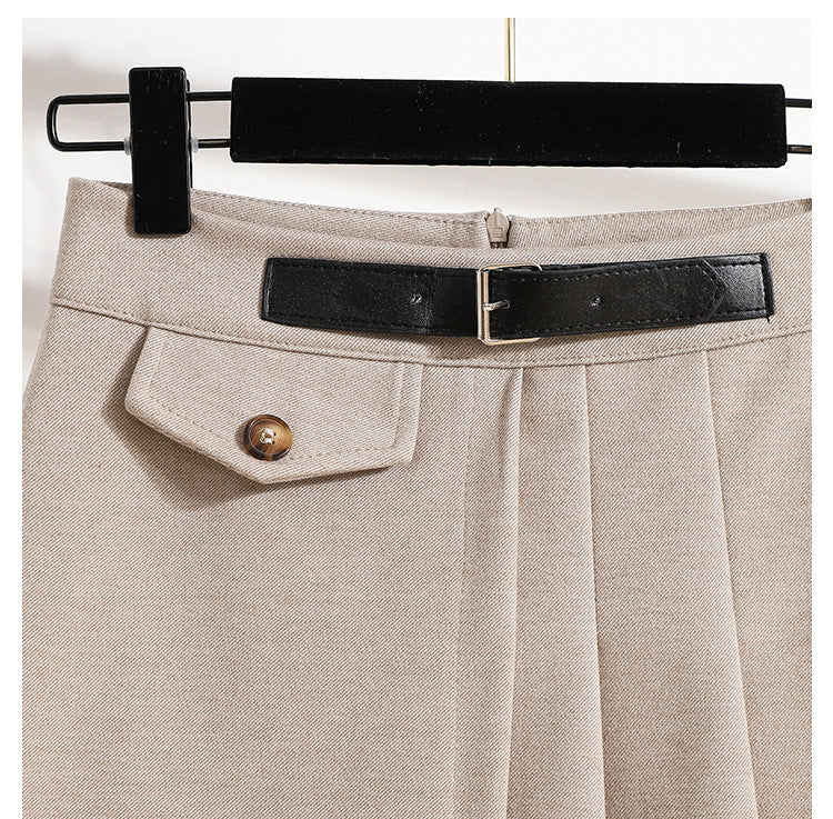 Real Shot of Autumn and Winter Skirts, Plus Size Woolen Jk High-Waisted Skirts, Petite Pleated Skirts, Black Culottes