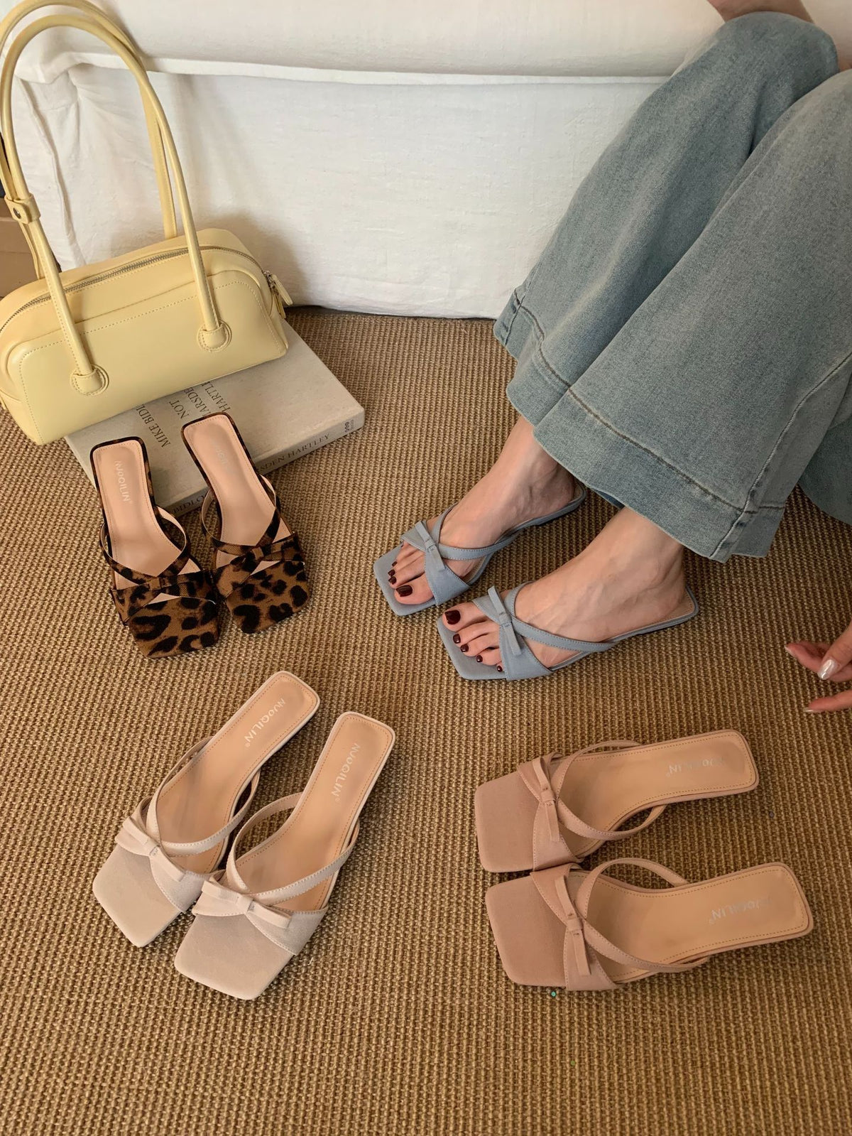 French Evening Style One-Line Sandals 2025 Summer New Elegant Bow Sandals with Skirts Women's Shoes