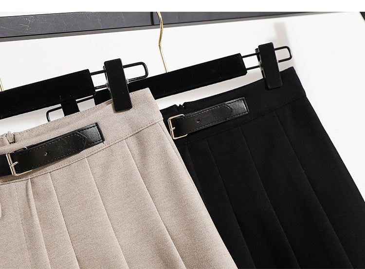 Real Shot of Autumn and Winter Skirts, Plus Size Woolen Jk High-Waisted Skirts, Petite Pleated Skirts, Black Culottes