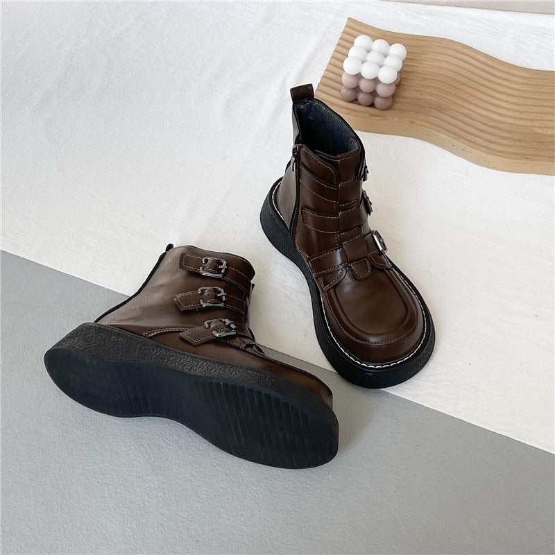 Z Autumn and Winter New Cotton Boots Short Thick-Soled Platform Shoes Forest Style College Style Small Leather Shoes Single Boots Short Martin Boots for Women