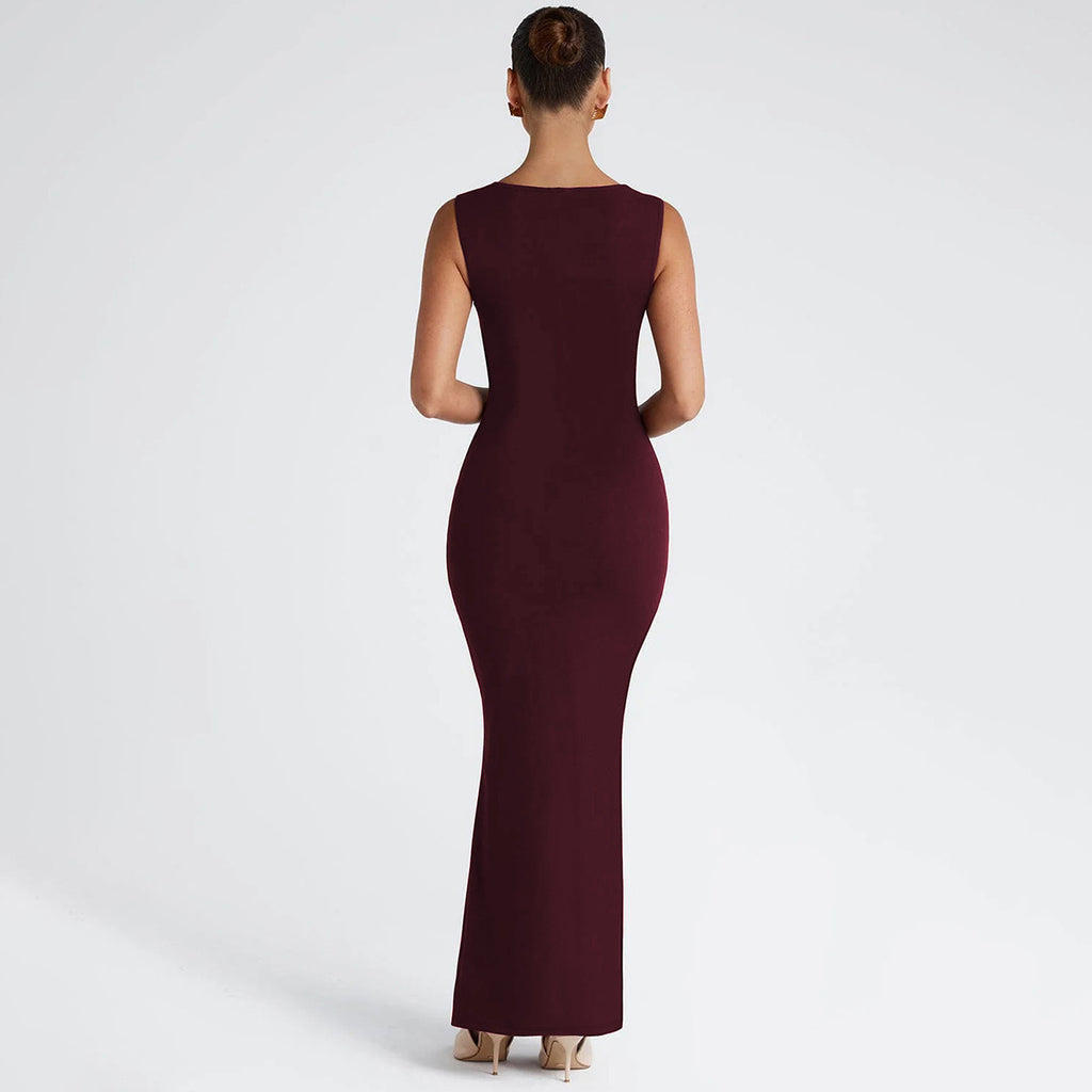 European and American Cross-Border Spring and Summer Women's Solid Color Sleeveless Square Neck Fashion Sexy Elegant Evening Slim Fit Bodycon Pencil Skirt Trendy