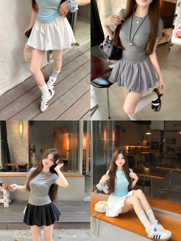 Korean Casual Versatile Cake Skirt Women's Summer New Sweet White Flower Bud Tutu Skirt Anti-Exposure Short Skirt