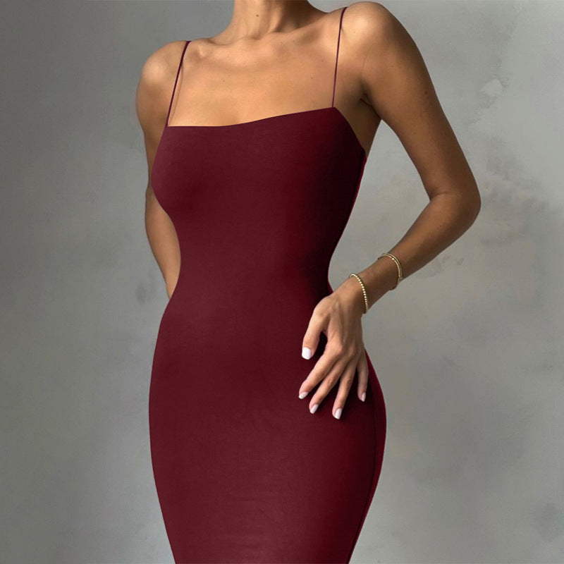 European and American 2022 Summer New Women's Clothing ins Sexy Strap Elegant Strap Long Dress Fashion Slim-fit Dress for Women