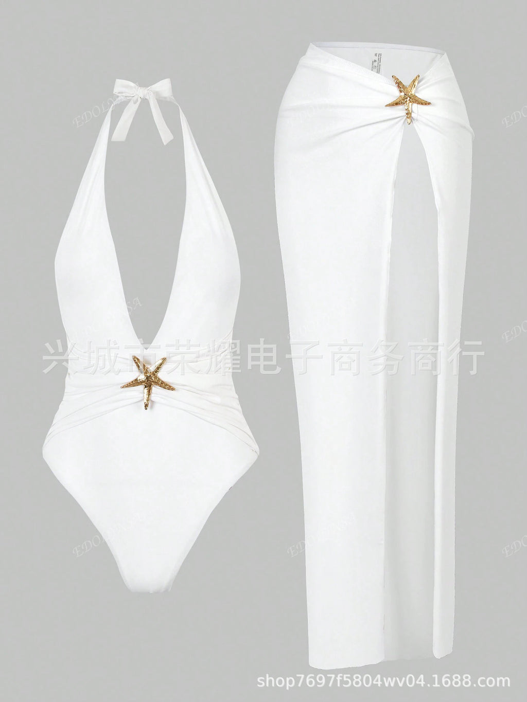 Cross-Border Sexy Beach Long Dress Deep V One-Piece Women's Black and White Swimsuit Two-Piece Set 2025 Hot Style Starfish