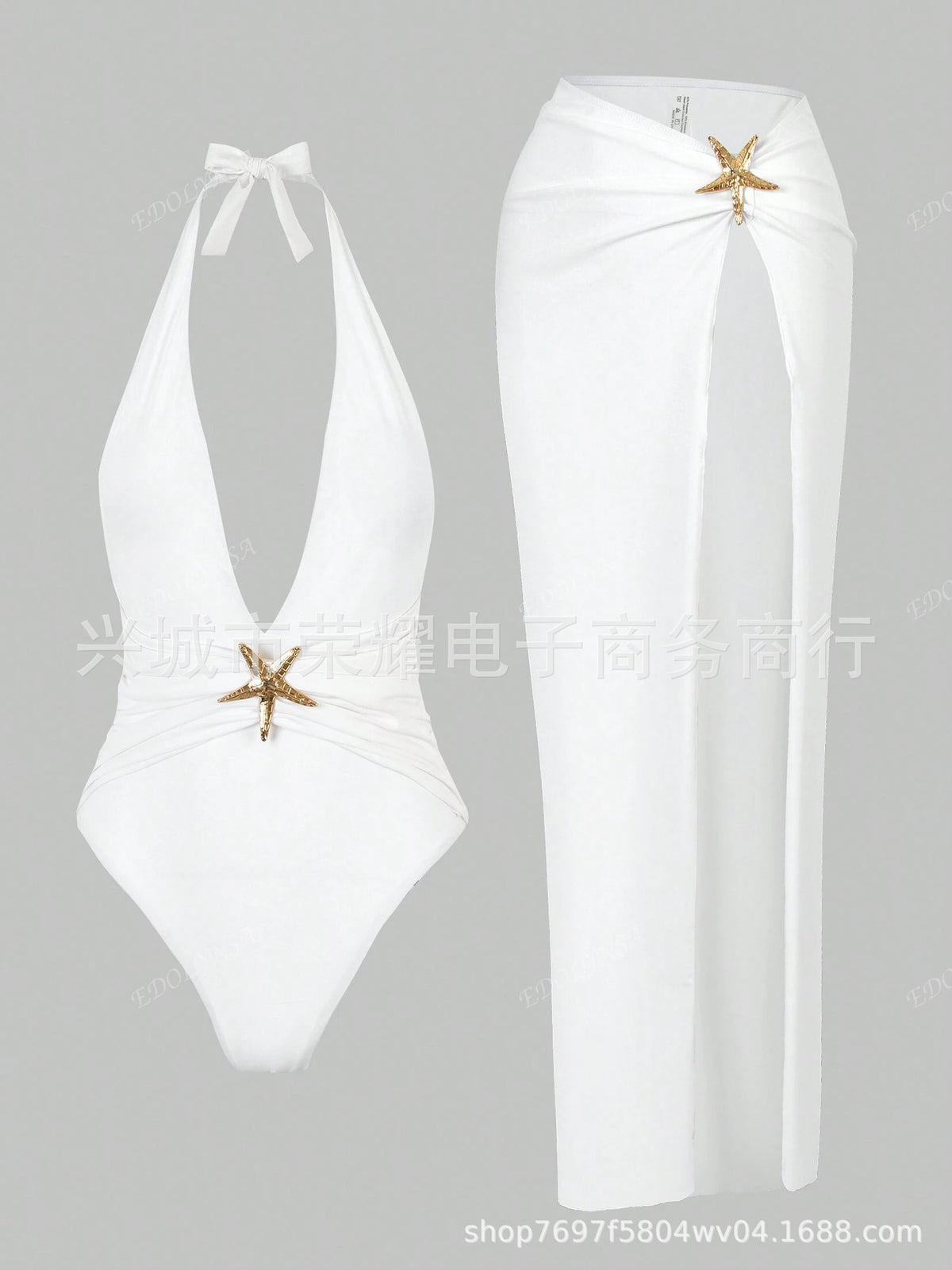 Cross-Border Sexy Beach Long Dress Deep V One-Piece Women's Black and White Swimsuit Two-Piece Set 2025 Hot Style Starfish