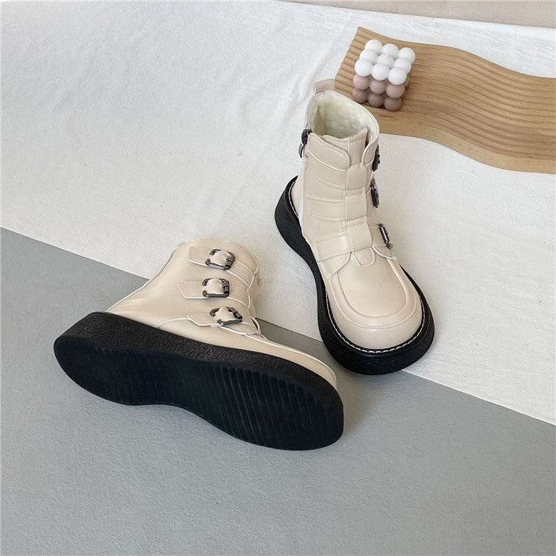 Z Autumn and Winter New Cotton Boots Short Thick-Soled Platform Shoes Forest Style College Style Small Leather Shoes Single Boots Short Martin Boots for Women
