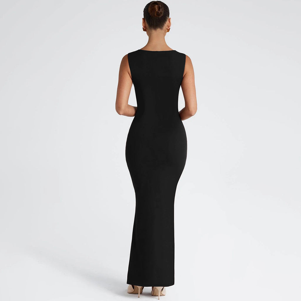 European and American Cross-Border Spring and Summer Women's Solid Color Sleeveless Square Neck Fashion Sexy Elegant Evening Slim Fit Bodycon Pencil Skirt Trendy