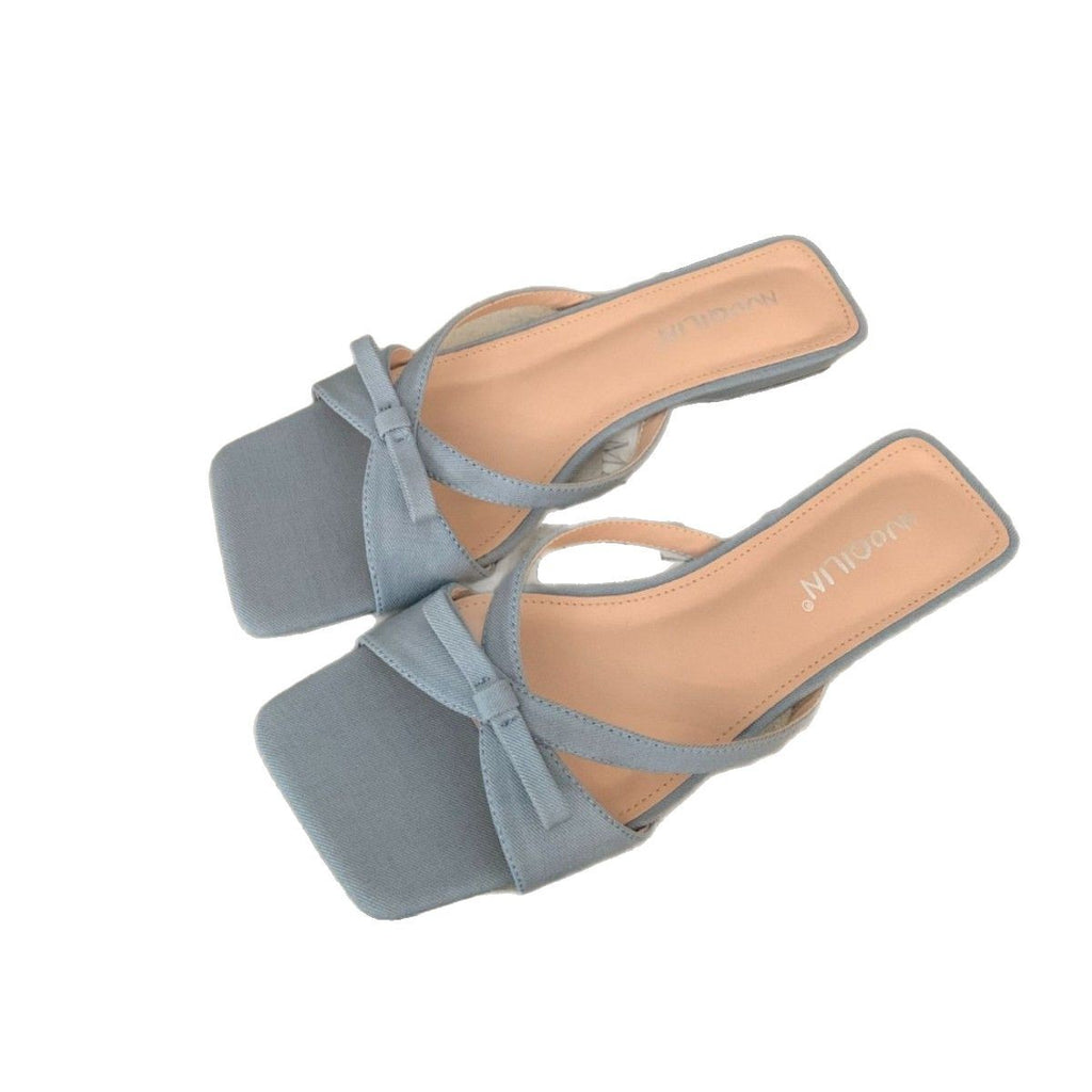 French Evening Style One-Line Sandals 2025 Summer New Elegant Bow Sandals with Skirts Women's Shoes