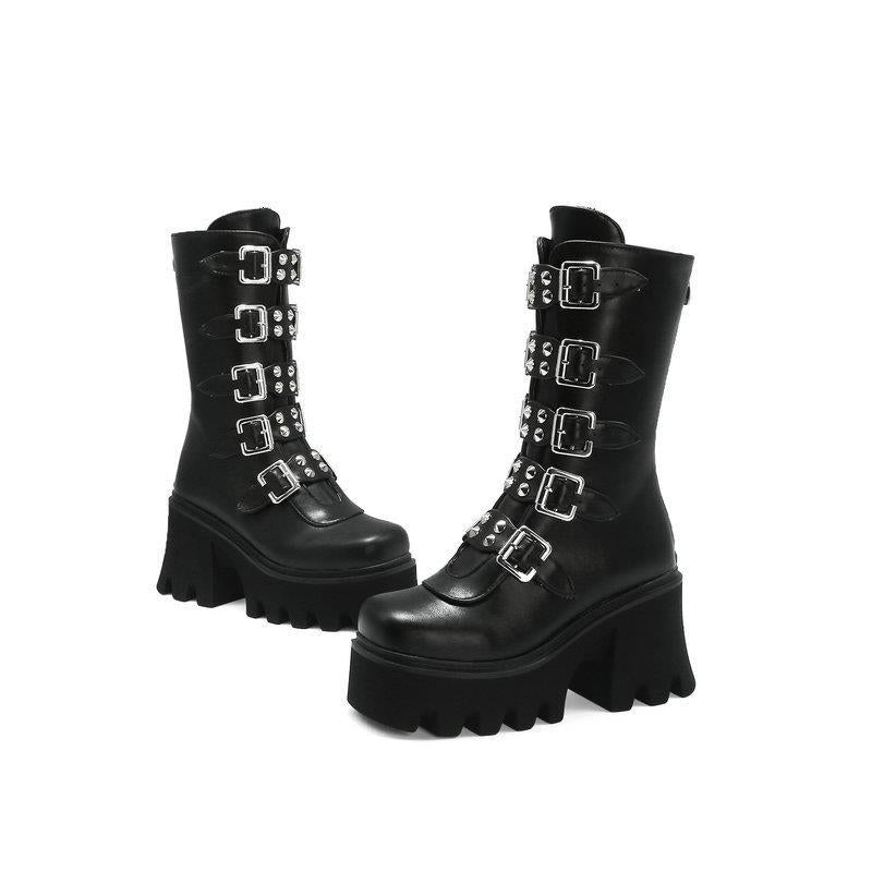 Martin Boots Women's High-heeled Motorcycle Boots Foreign Trade Autumn and Winter New Arrival Boots Thick-soled Short Boots Women's Punk Style Mid-heeled Boots