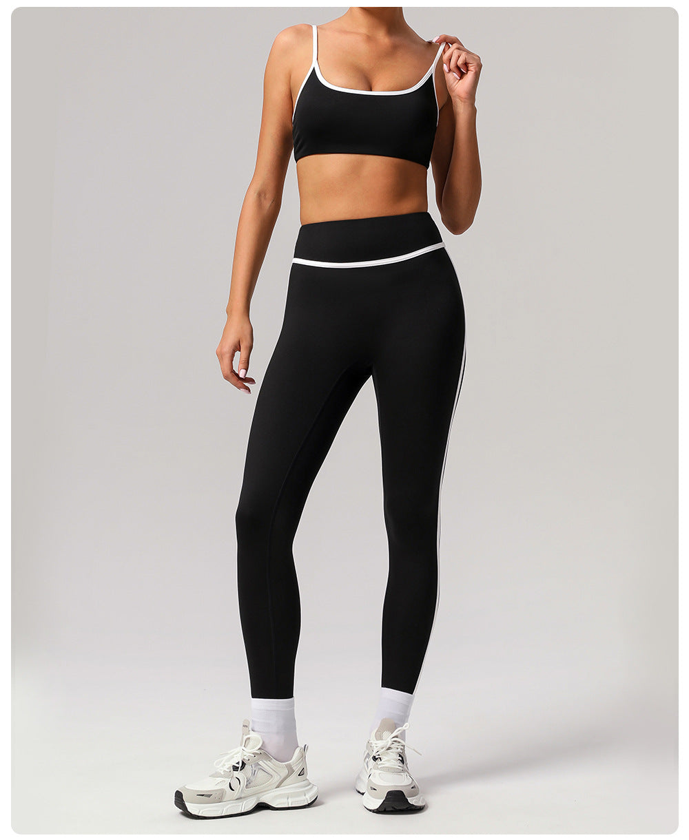 Cross-border Naked Contrast High Waist Yoga Pants Quick-drying Running Fitness Ankle-length Pants Outer Wear Tight Hip-lifting Sports Pants