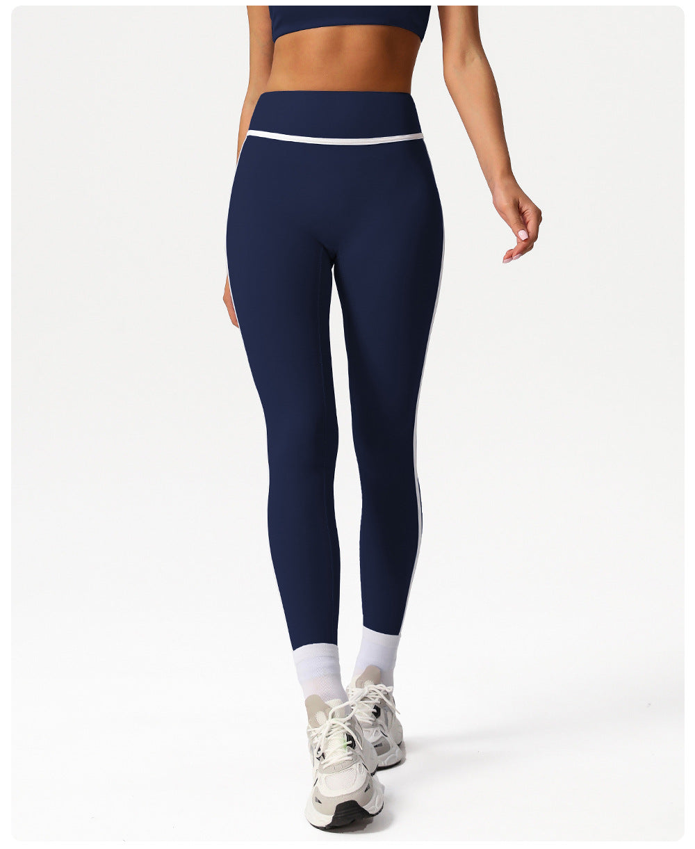 Cross-border Naked Contrast High Waist Yoga Pants Quick-drying Running Fitness Ankle-length Pants Outer Wear Tight Hip-lifting Sports Pants
