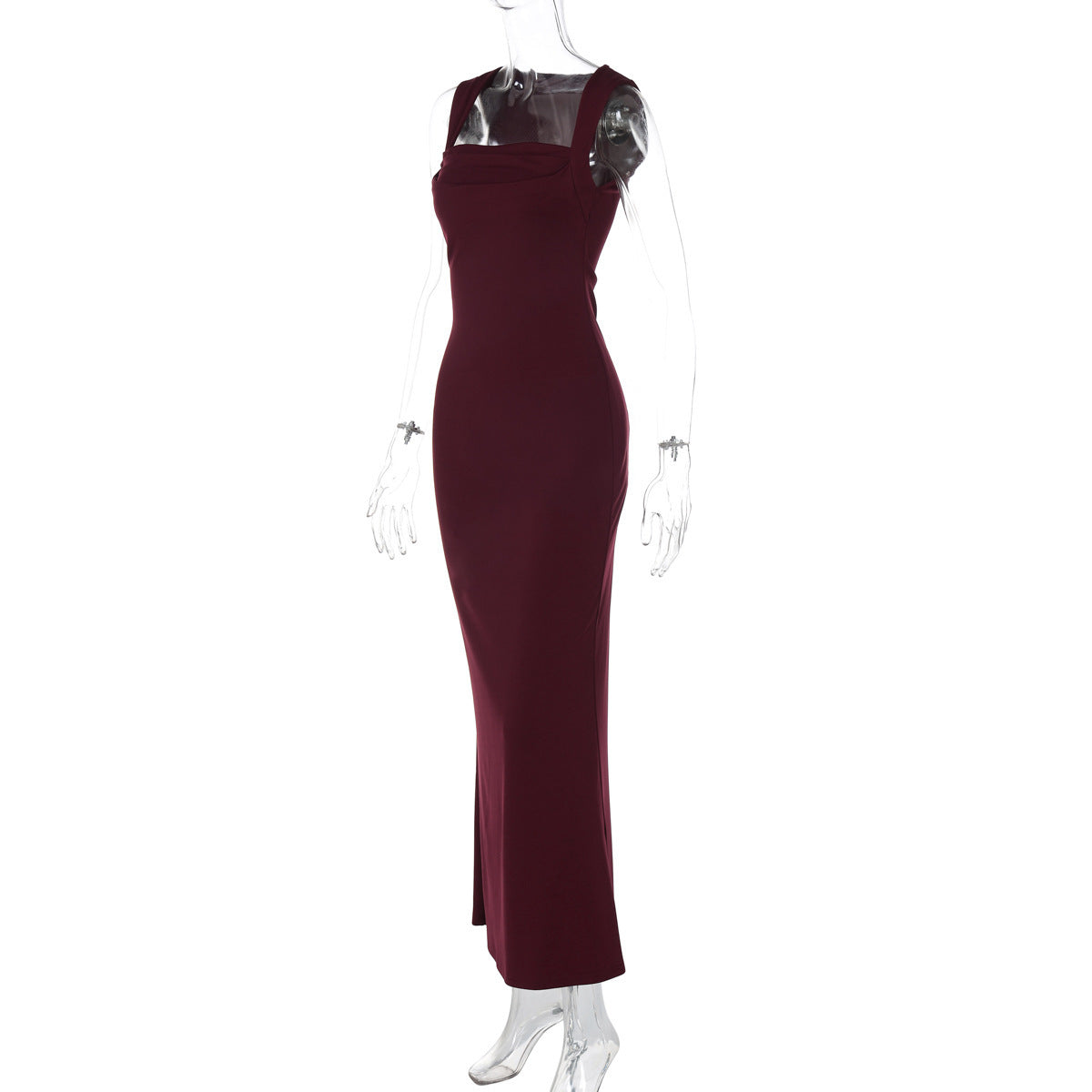 European and American Cross-Border Spring and Summer Women's Solid Color Sleeveless Square Neck Fashion Sexy Elegant Evening Slim Fit Bodycon Pencil Skirt Trendy