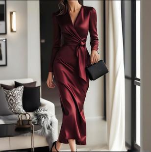 FD168 spot Amazon explosions women's 2022 autumn and winter Christmas long sleeve dress pleated hip dress women