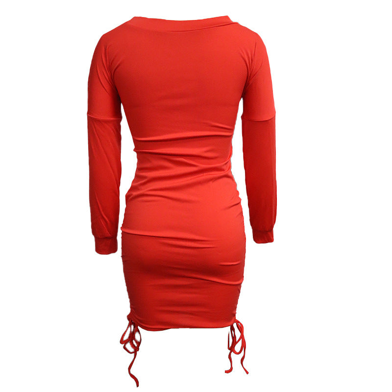 FD168 spot Amazon explosions women's 2022 autumn and winter Christmas long sleeve dress pleated hip dress women