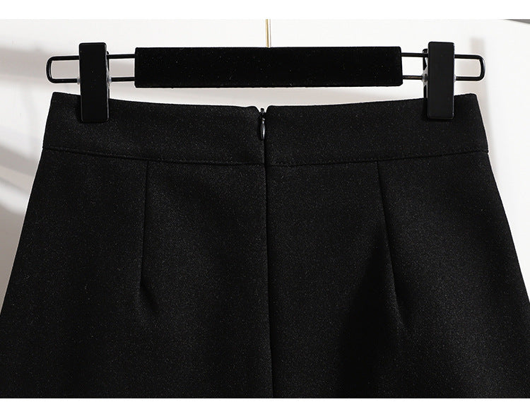Real Shot of Autumn and Winter Skirts, Plus Size Woolen Jk High-Waisted Skirts, Petite Pleated Skirts, Black Culottes