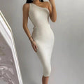 2026 Summer New Style Korean Fashion One-Shoulder Solid Color Slimming Elastic Bodycon Knit Dress 7100