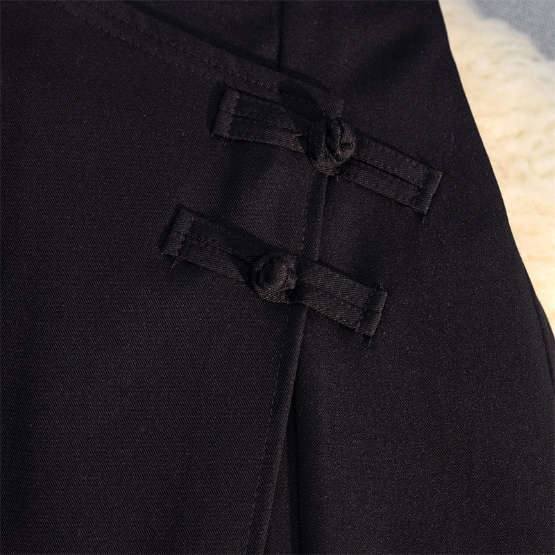 New Chinese Style National Style Pants Skirt Women's Asymmetrical 2025 Summer Fashion Suit Shorts High Waist Slimming Look A-Line Wide Leg Pants
