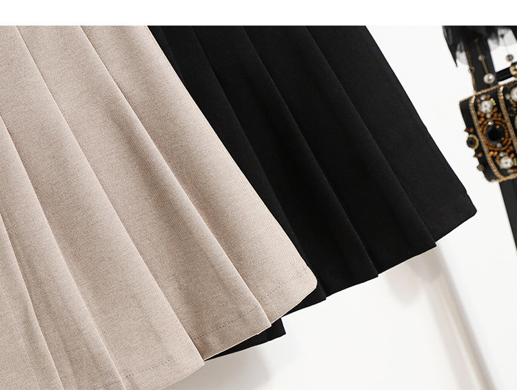 Real Shot of Autumn and Winter Skirts, Plus Size Woolen Jk High-Waisted Skirts, Petite Pleated Skirts, Black Culottes