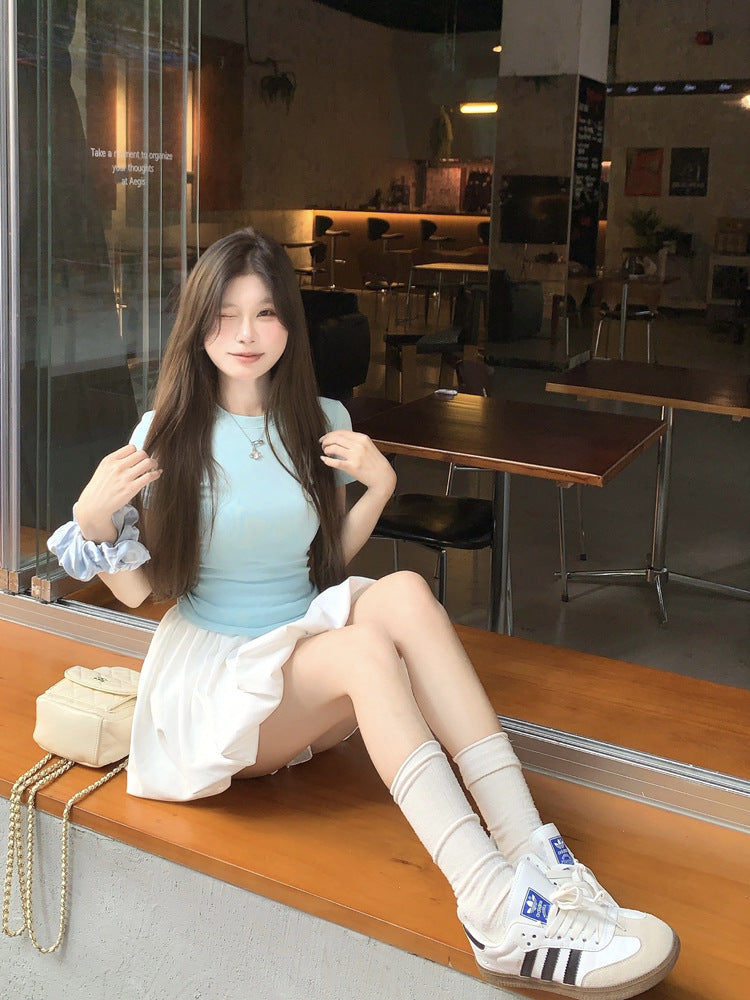 Korean Casual Versatile Cake Skirt Women's Summer New Sweet White Flower Bud Tutu Skirt Anti-Exposure Short Skirt