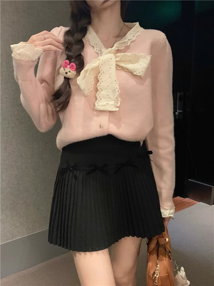 White Skirt, Bow Skirt, Black Pleated Skirt, Women's Early Autumn High-Waisted Slimming Look A-Line Skirt, Woolen Skirt