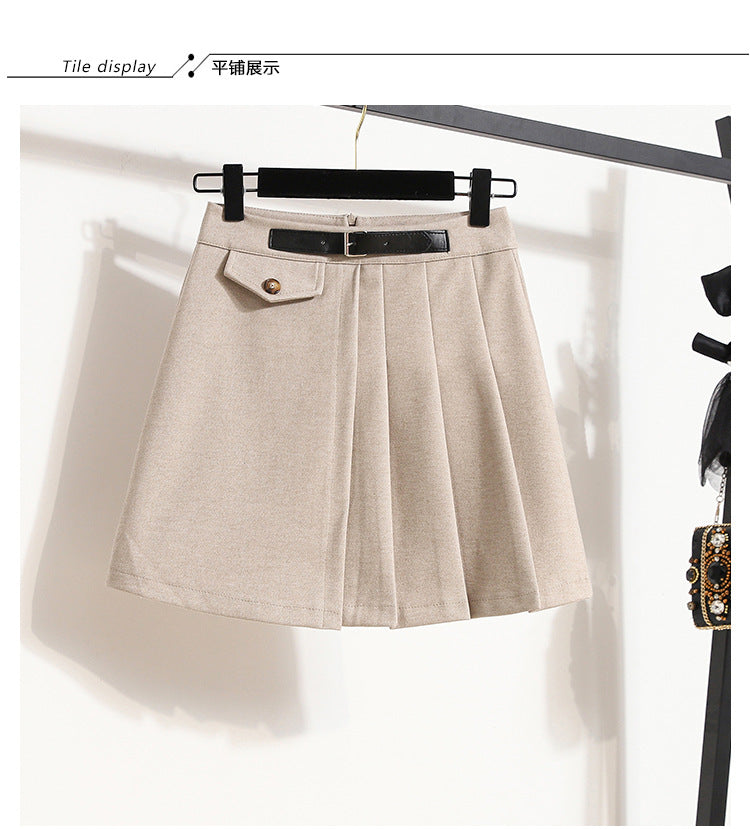 Real Shot of Autumn and Winter Skirts, Plus Size Woolen Jk High-Waisted Skirts, Petite Pleated Skirts, Black Culottes