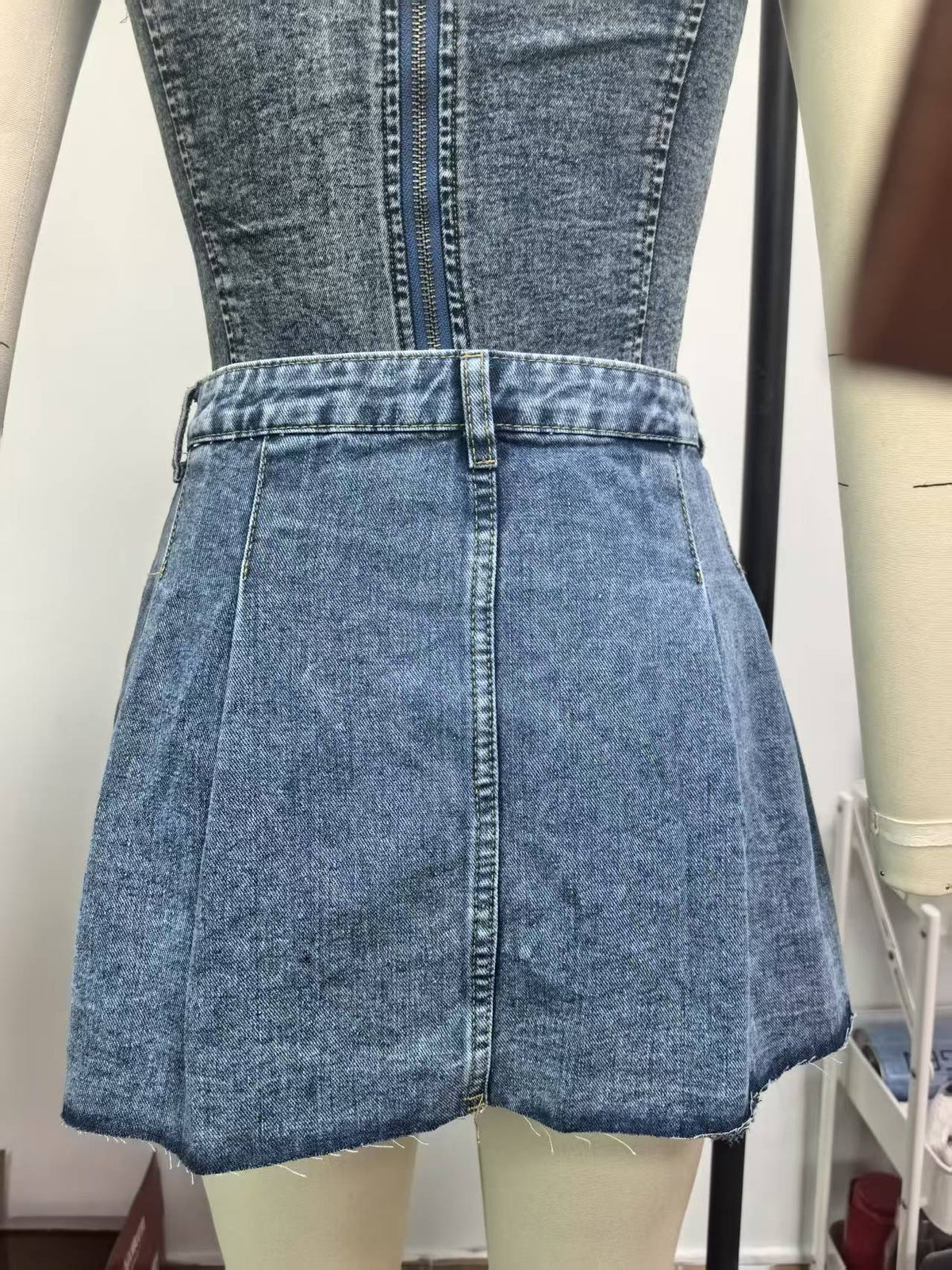 Cross-Border Sweet and Cool Sexy Denim Pleated Skirt Women's Retro Waist Preppy Style Short Skirt Denim Skirts