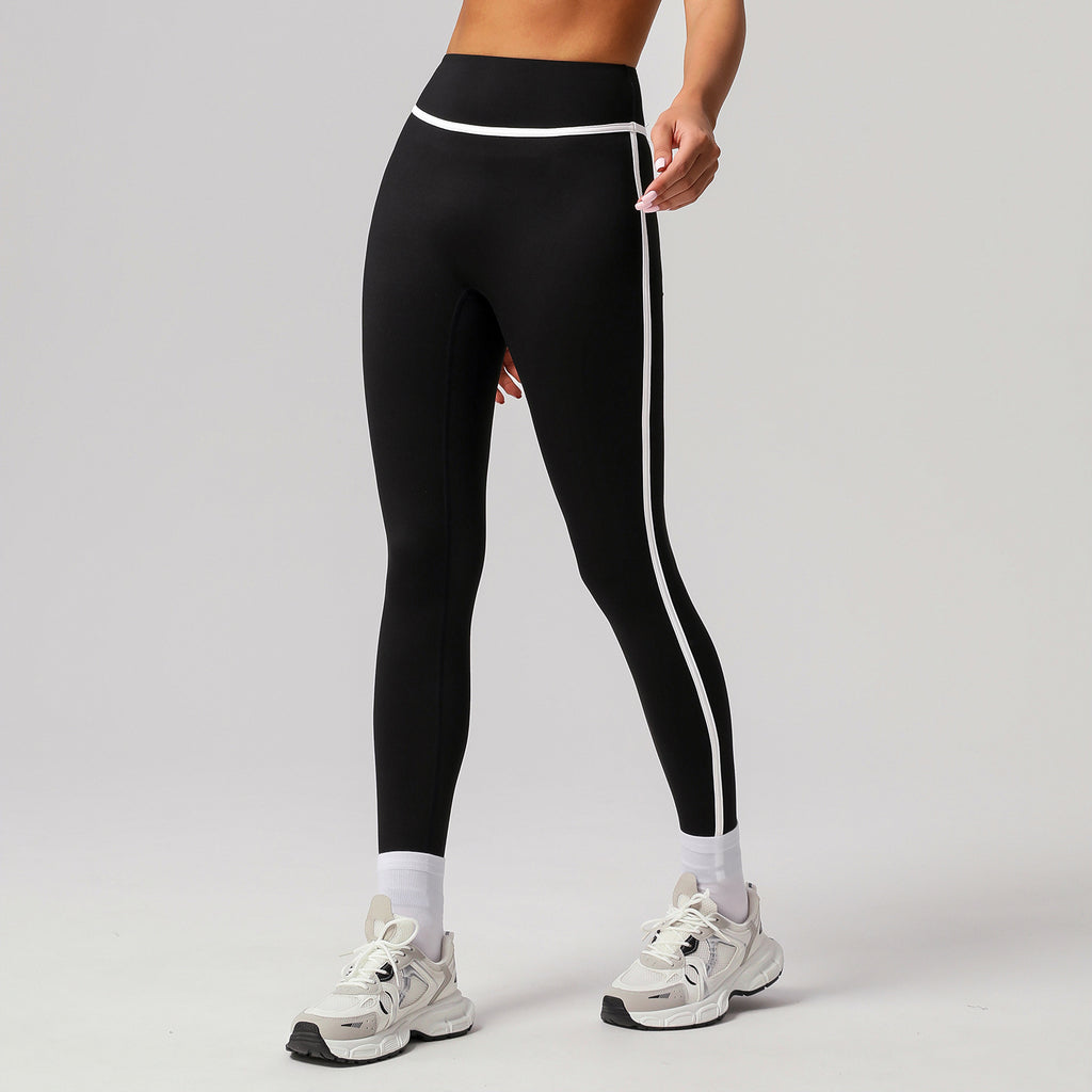 Cross-border Naked Contrast High Waist Yoga Pants Quick-drying Running Fitness Ankle-length Pants Outer Wear Tight Hip-lifting Sports Pants