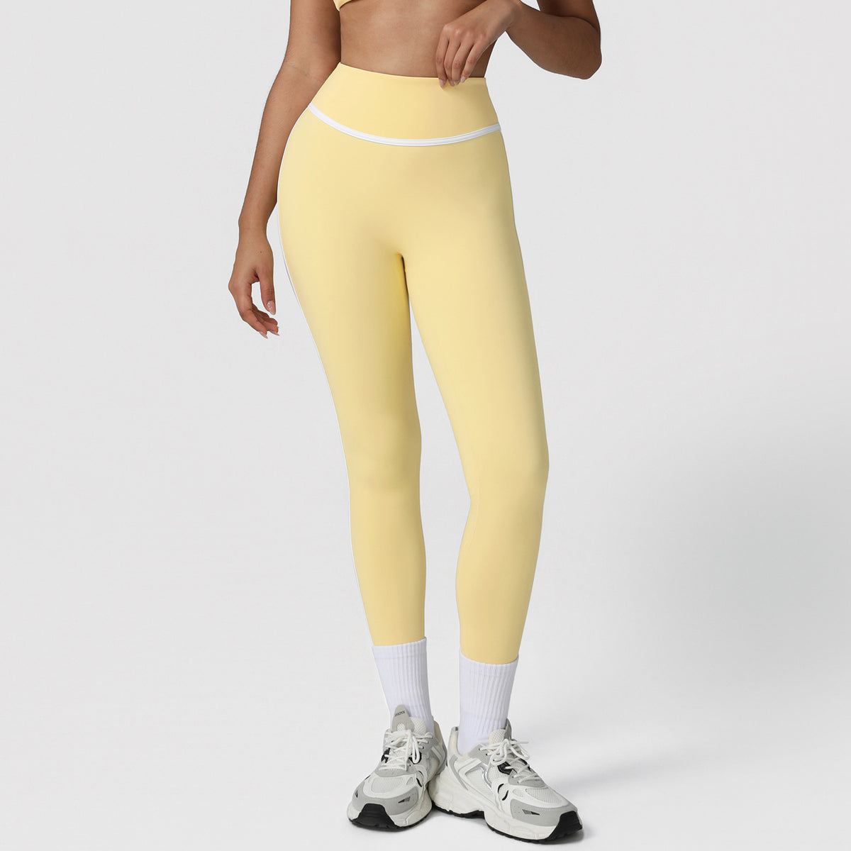 Cross-border Naked Contrast High Waist Yoga Pants Quick-drying Running Fitness Ankle-length Pants Outer Wear Tight Hip-lifting Sports Pants