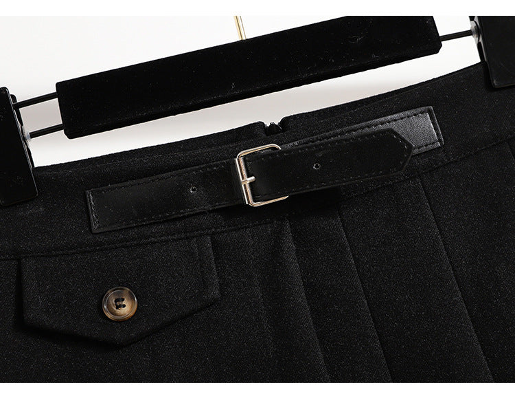Real Shot of Autumn and Winter Skirts, Plus Size Woolen Jk High-Waisted Skirts, Petite Pleated Skirts, Black Culottes