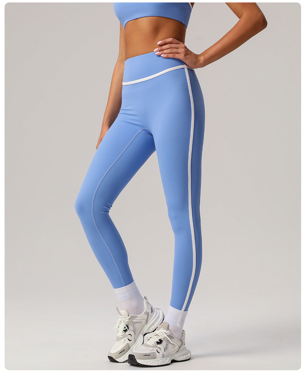 Cross-border Naked Contrast High Waist Yoga Pants Quick-drying Running Fitness Ankle-length Pants Outer Wear Tight Hip-lifting Sports Pants