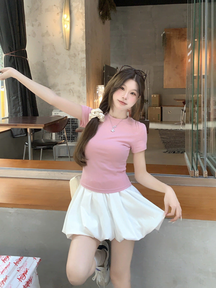 Korean Casual Versatile Cake Skirt Women's Summer New Sweet White Flower Bud Tutu Skirt Anti-Exposure Short Skirt