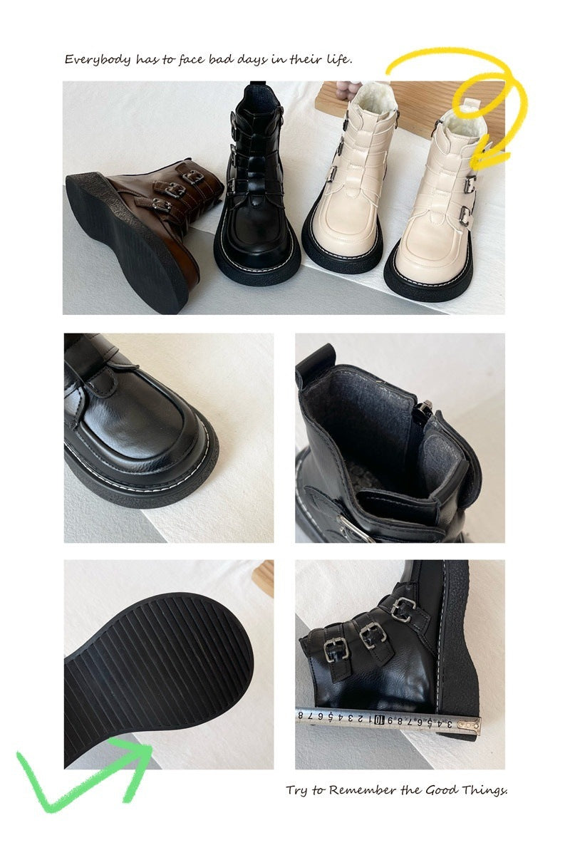 Z Autumn and Winter New Cotton Boots Short Thick-Soled Platform Shoes Forest Style College Style Small Leather Shoes Single Boots Short Martin Boots for Women