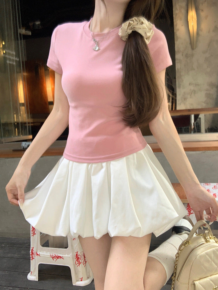 Korean Casual Versatile Cake Skirt Women's Summer New Sweet White Flower Bud Tutu Skirt Anti-Exposure Short Skirt