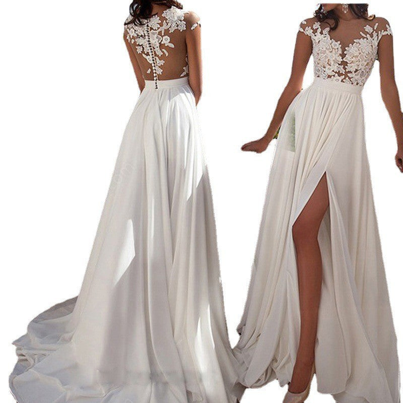 2026 European and American Foreign Trade Cross-Border New Wedding Dresses Amazon Wish Sexy Lace Slit Evening Dress Wholesale