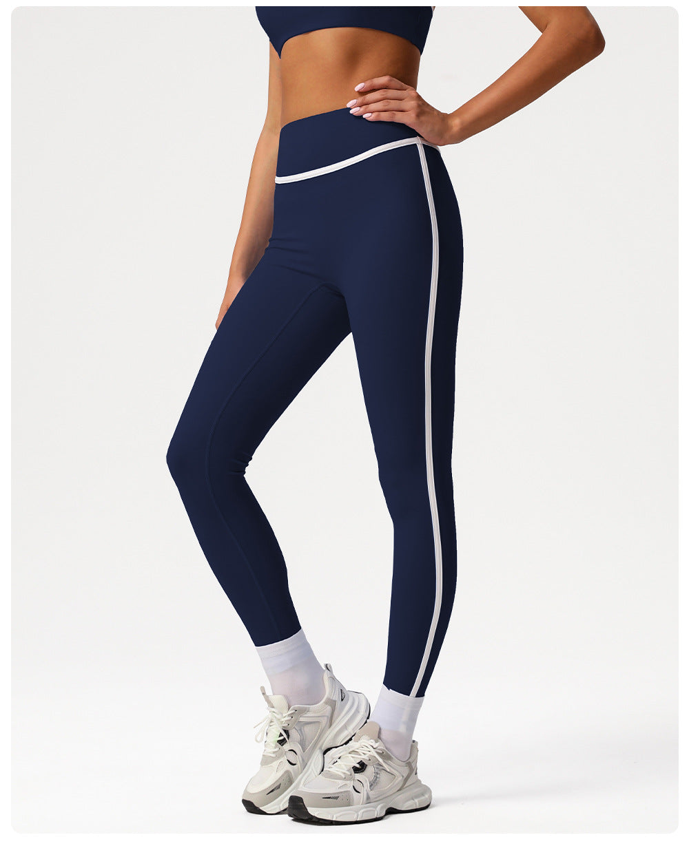 Cross-border Naked Contrast High Waist Yoga Pants Quick-drying Running Fitness Ankle-length Pants Outer Wear Tight Hip-lifting Sports Pants